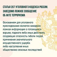 Важно знать: за заведомо ложные угрозы теракта предусмотрено наказание