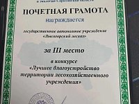 Лысогорский лесхоз стал бронзовым призёром конкурса «Лучшее благоустройство территории лесохозяйственного учреждения»